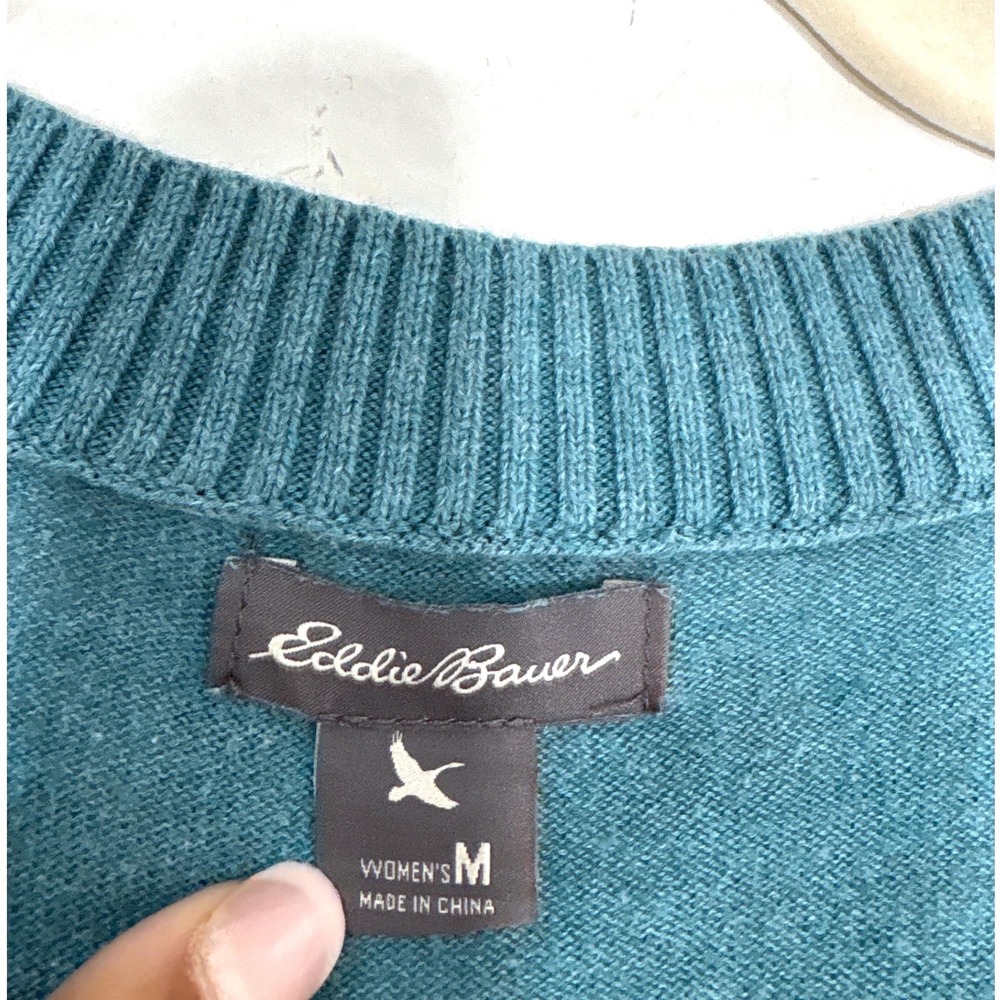 Eddie Bauer M Short Sleeve Cardigan Sweater Teal Blue Button Pockets Bella Swan - Picture 7 of 13